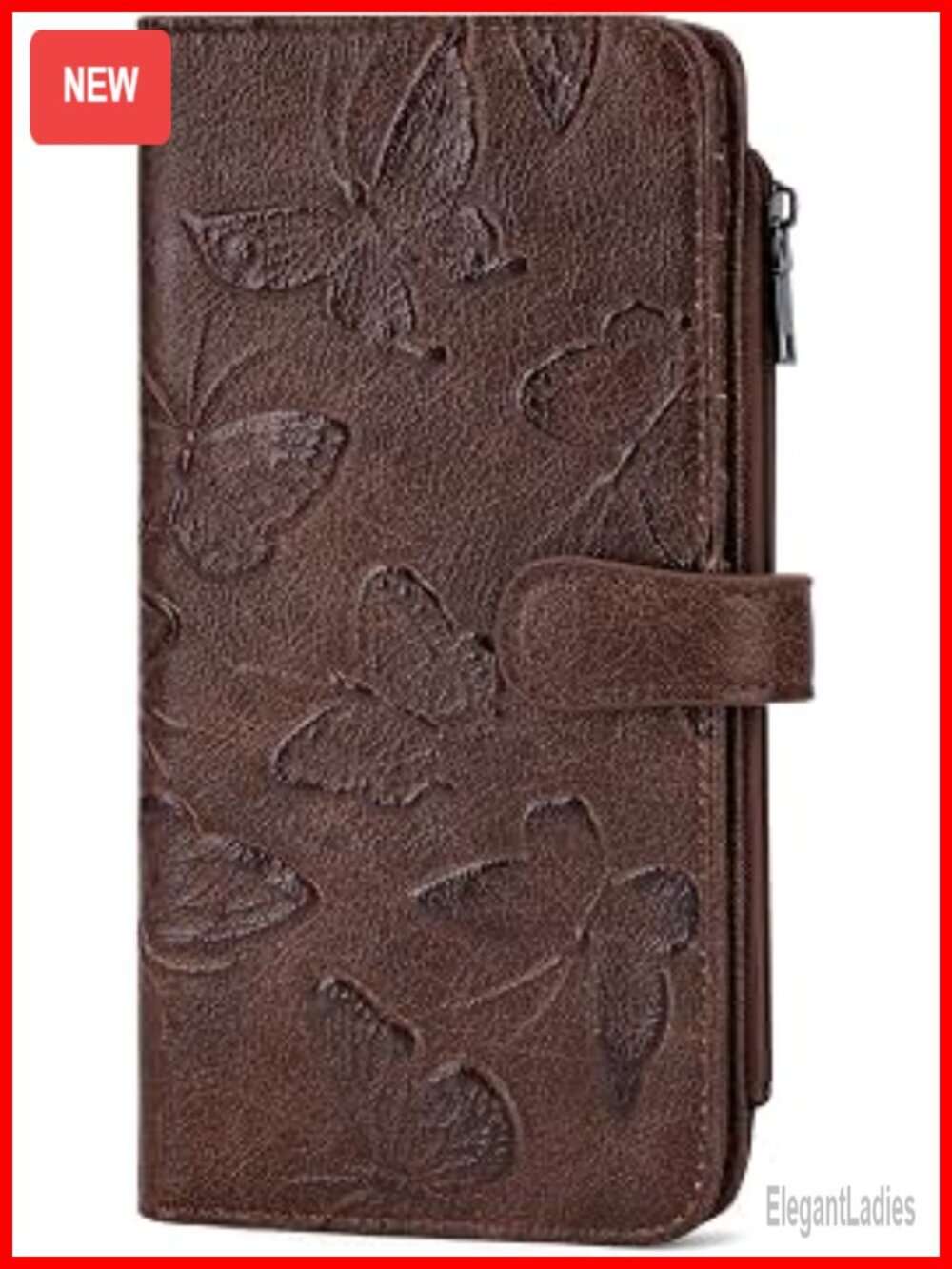 RFID Blocking Vegan Leather Slim Long Wallet with Butterfly Design, 11 Card
